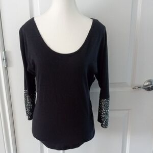 Black Sequin 3/4 Sleeve Women's Top